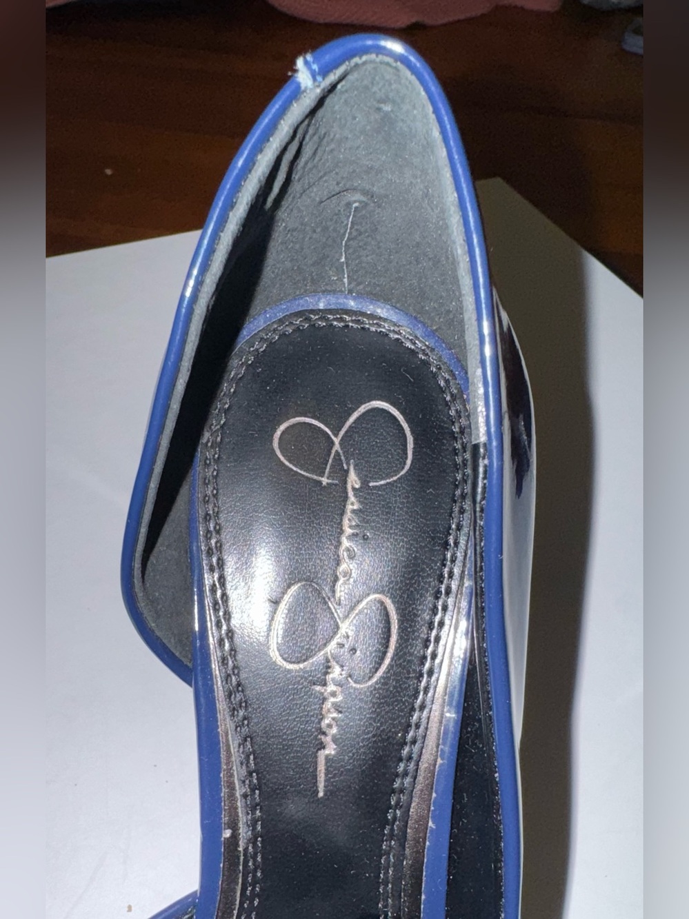 Jessica Simpson Navy Patent Open-Toe Pumps - Picture 8 of 12